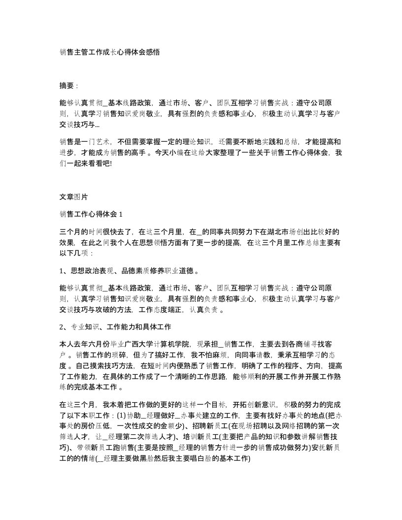 销售主管工作成长心得体会感悟