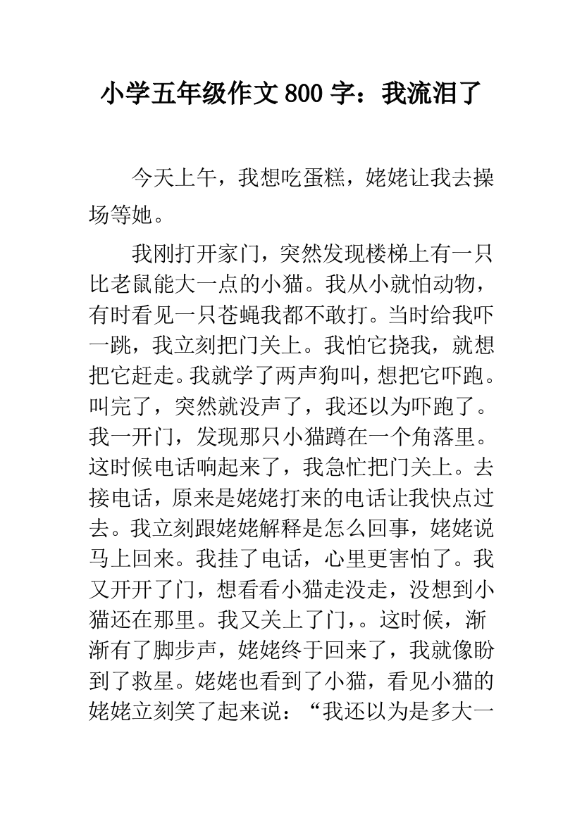 小学五年级作文800字：我流泪了