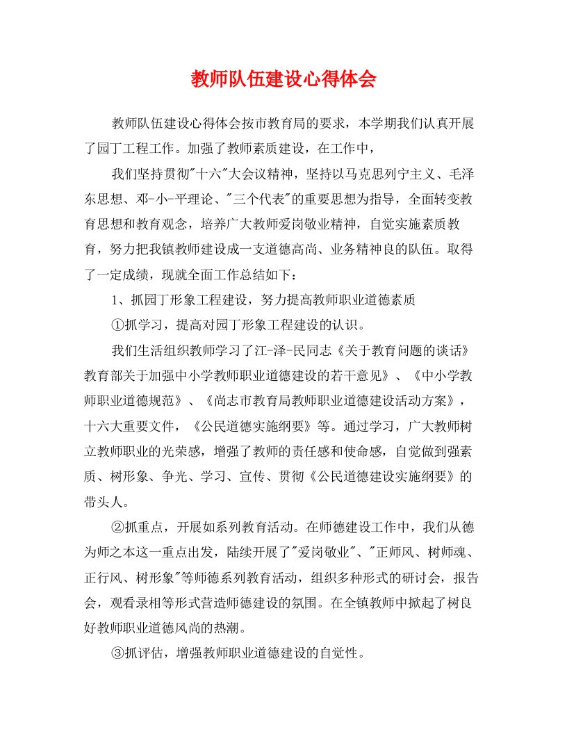 教师队伍建设心得体会