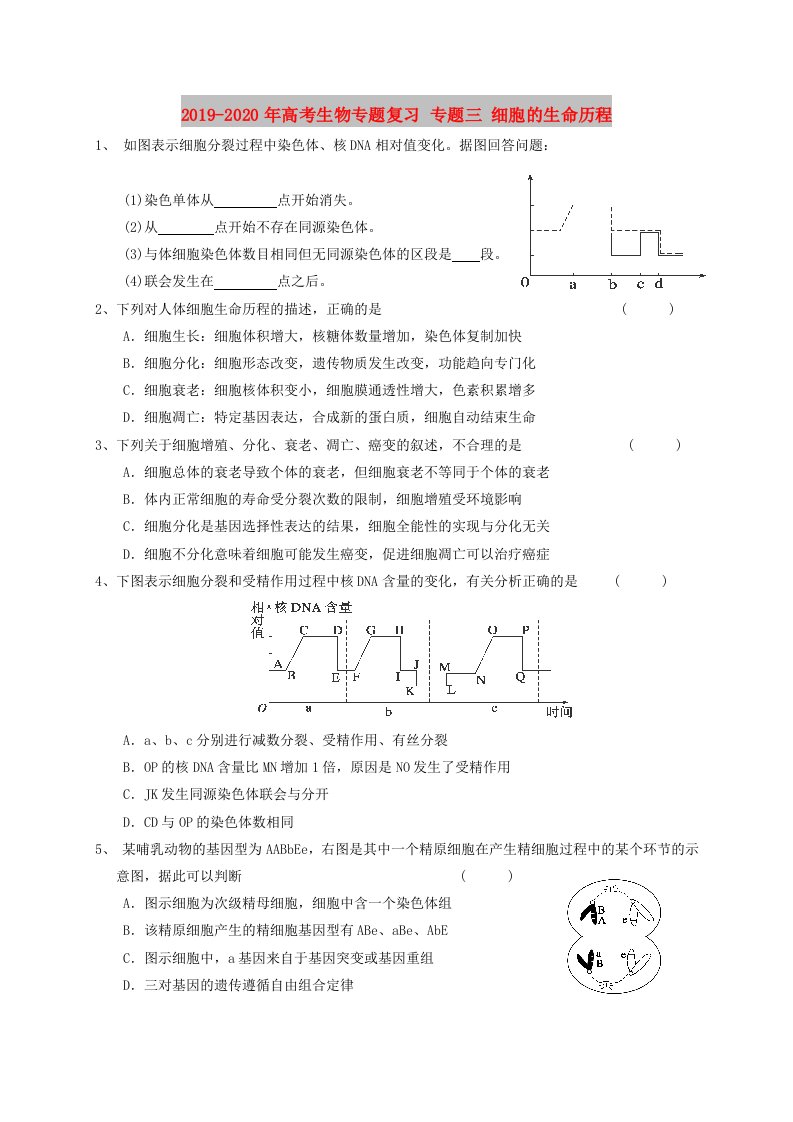 2019-2020年高考生物专题复习