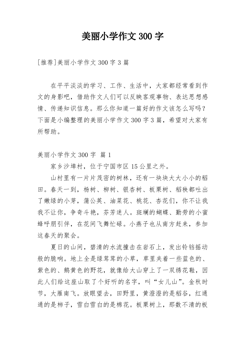 美丽小学作文300字_100