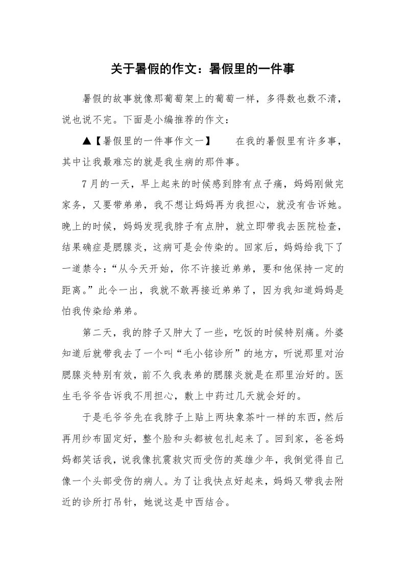 关于暑假的作文：暑假里的一件事