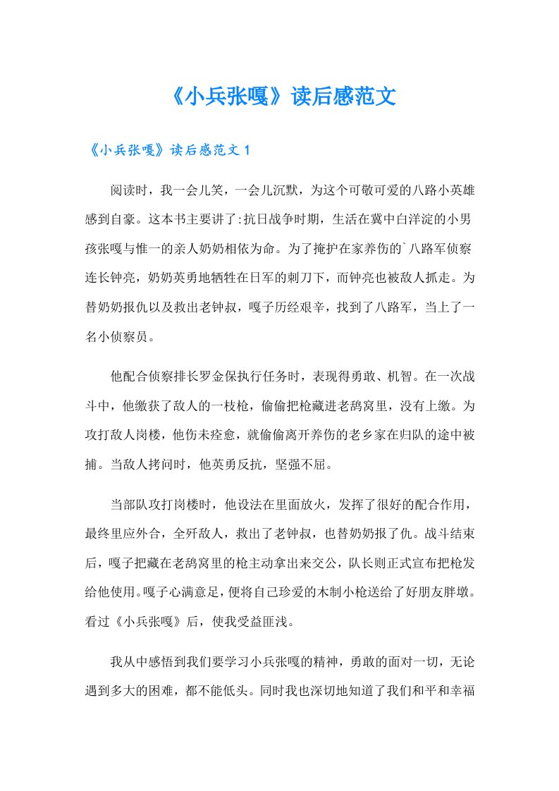 《小兵张嘎》读后感范文