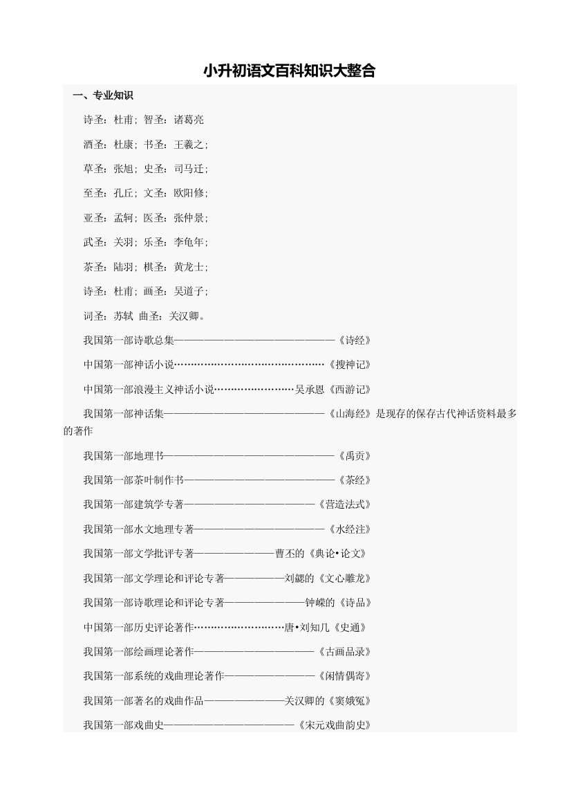 小升初语文百科知识大整