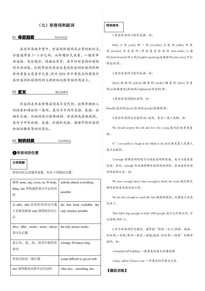 考前100天2024中考英语基础语法七形容词和副词