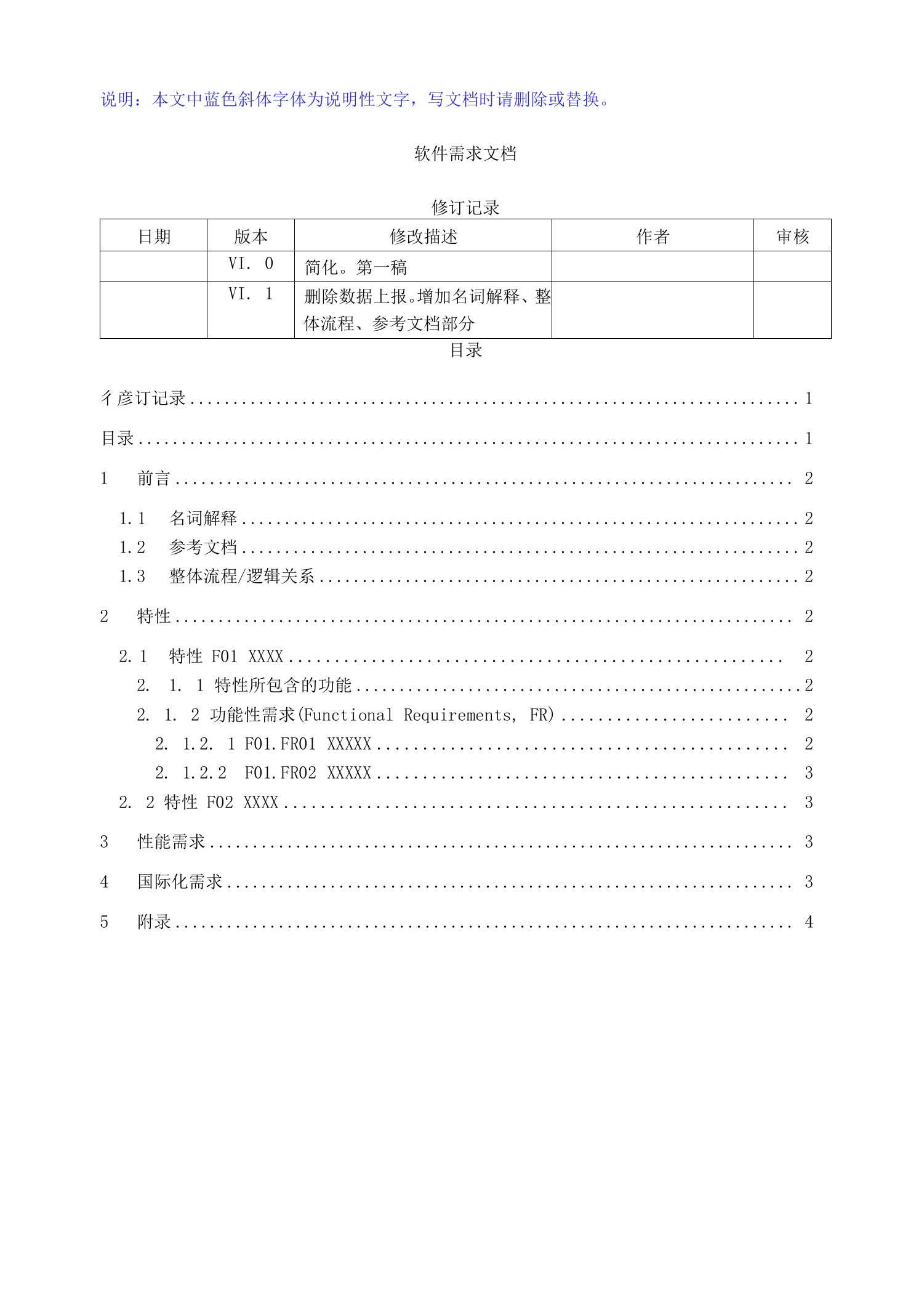 软件需求文档(模板)