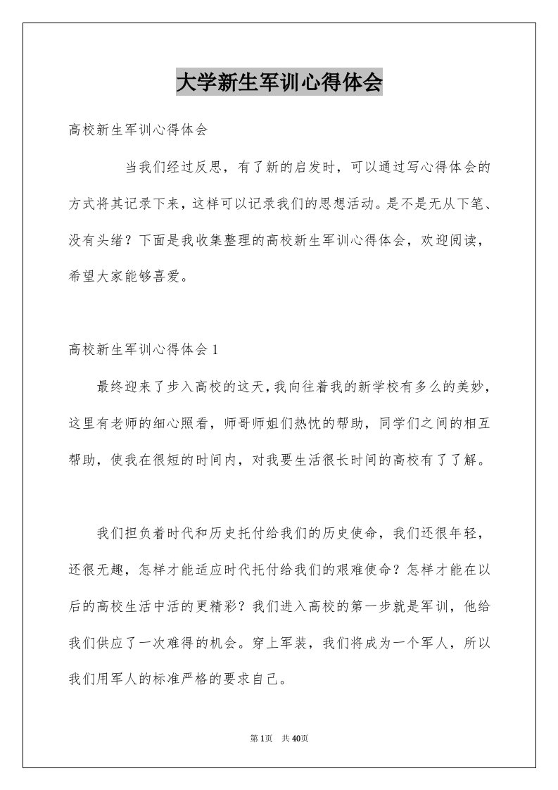 大学新生军训心得体会精品4