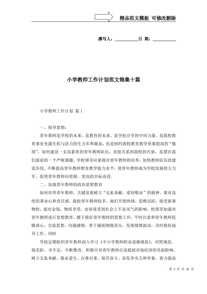 2022年小学教师工作计划范文锦集十篇