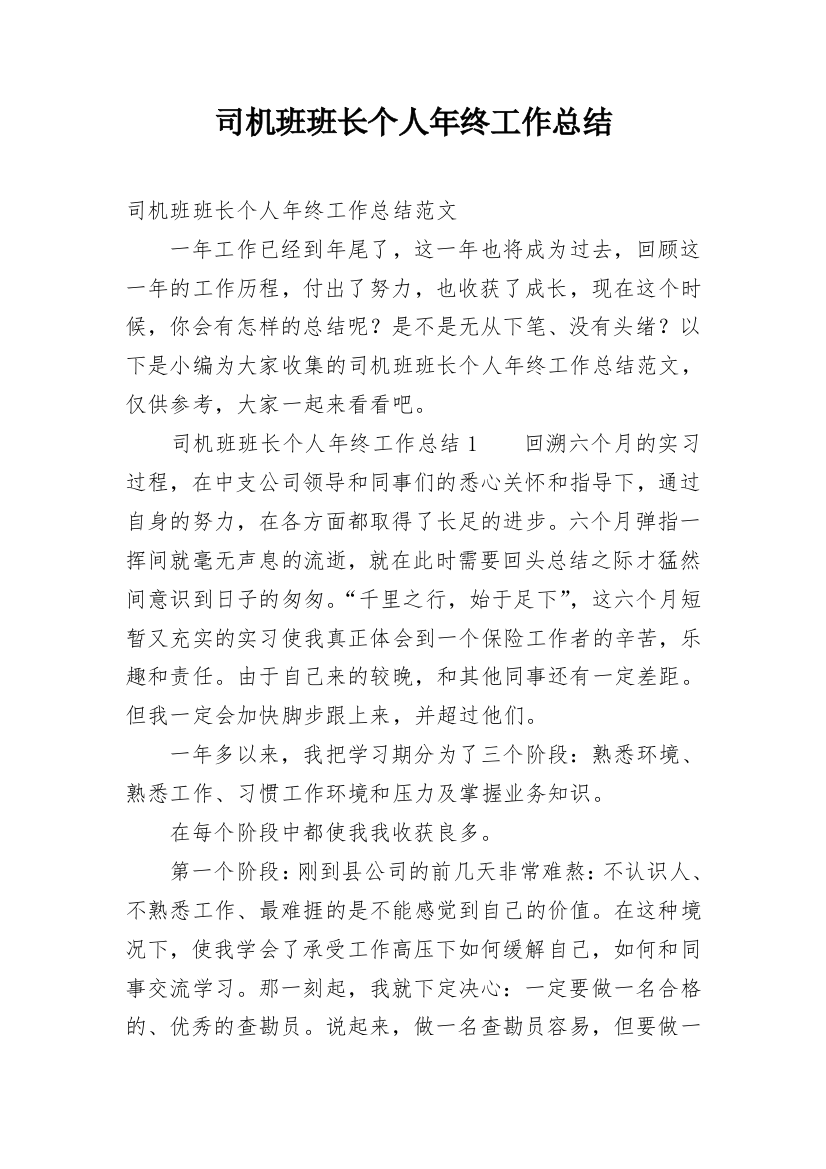 司机班班长个人年终工作总结_1