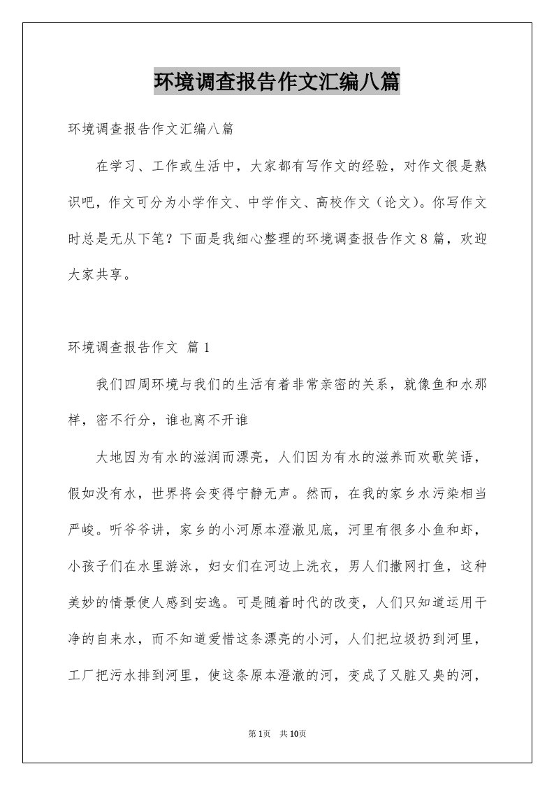 环境调查报告作文汇编八篇例文