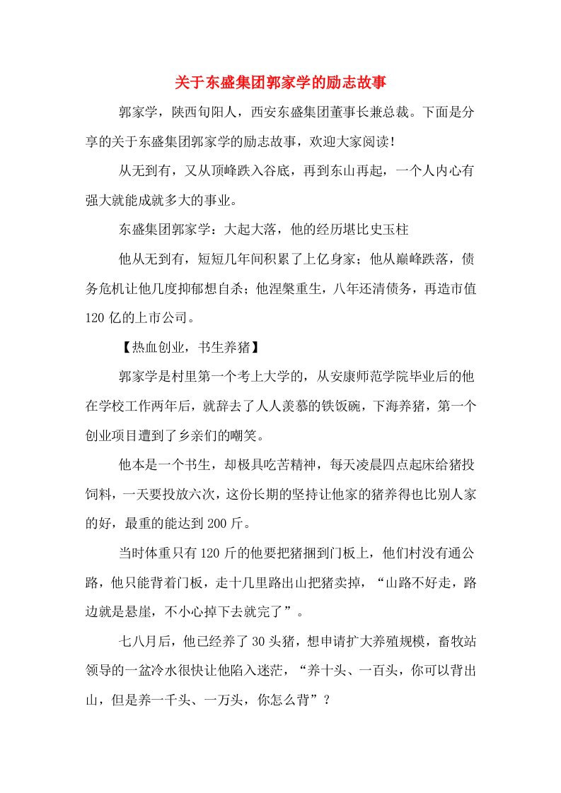 关于东盛集团郭家学的励志故事