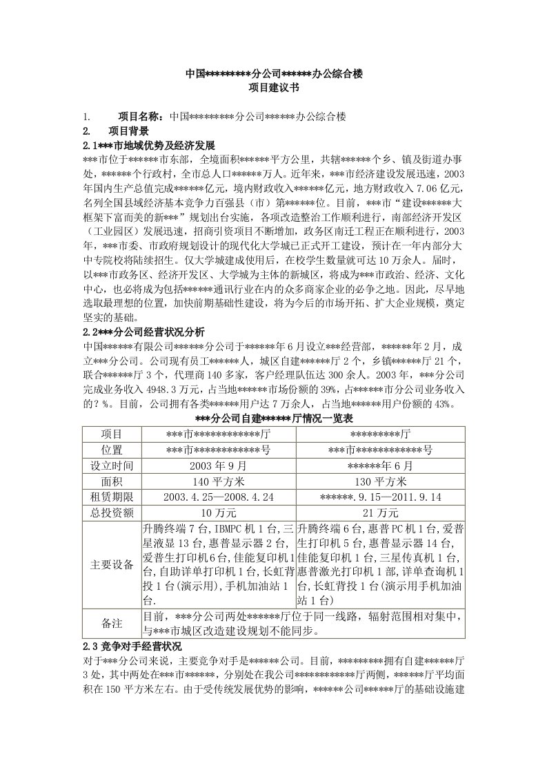 办公项目建议书