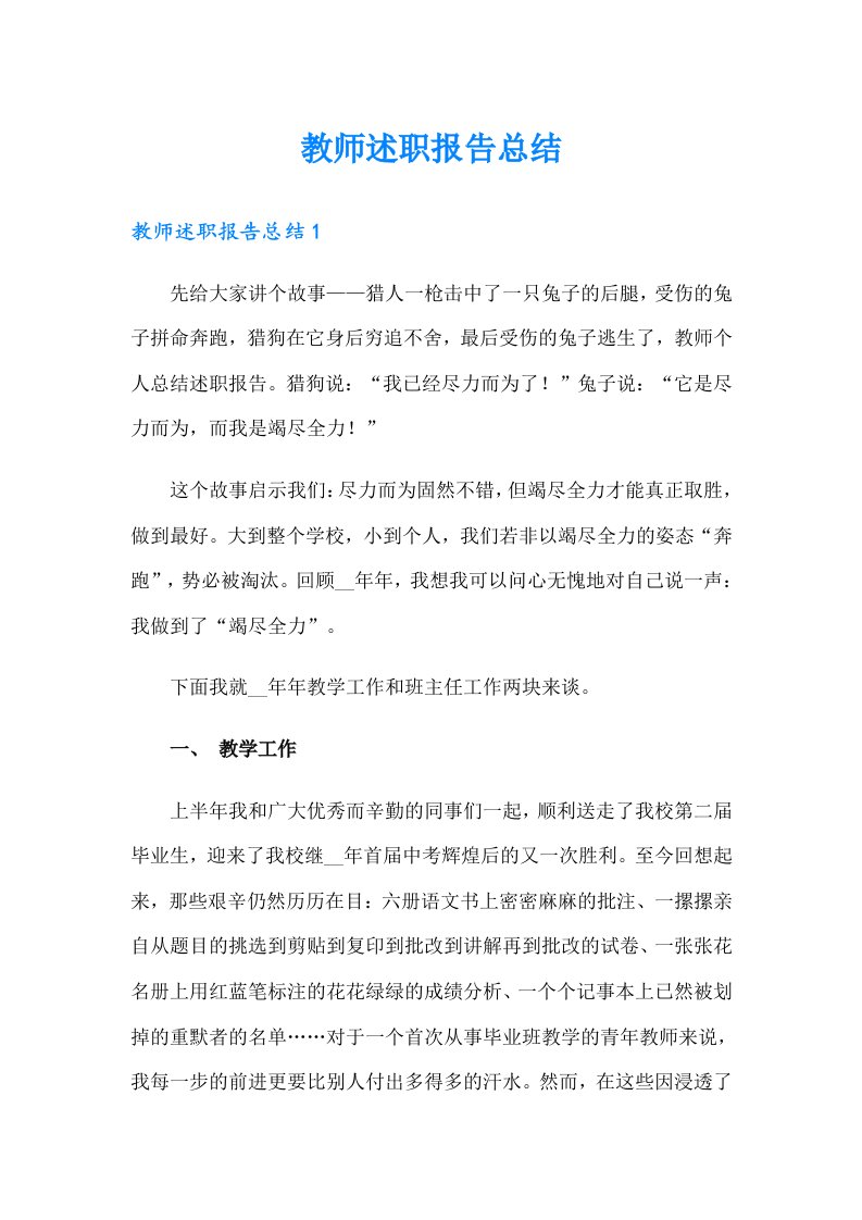 教师述职报告总结