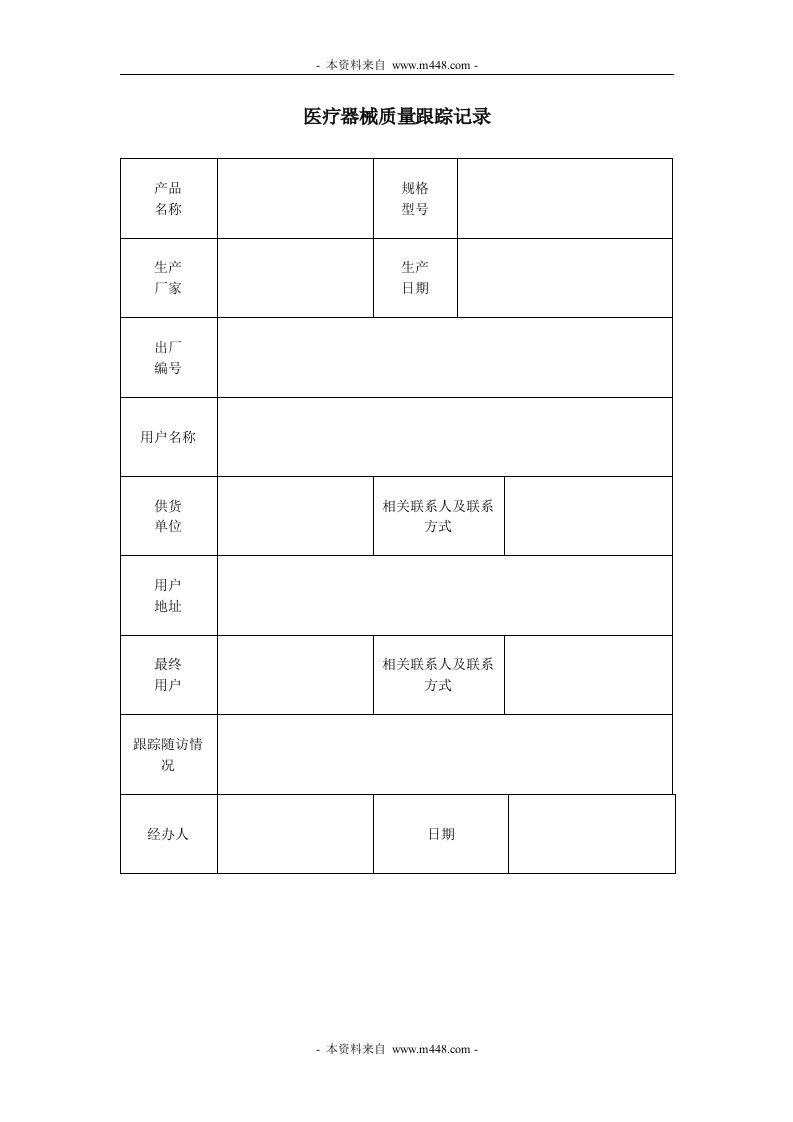 《四川大元医药公司医疗器械质量管理制度汇编》(29个文件)5.1质量跟踪记录-质量制度表格