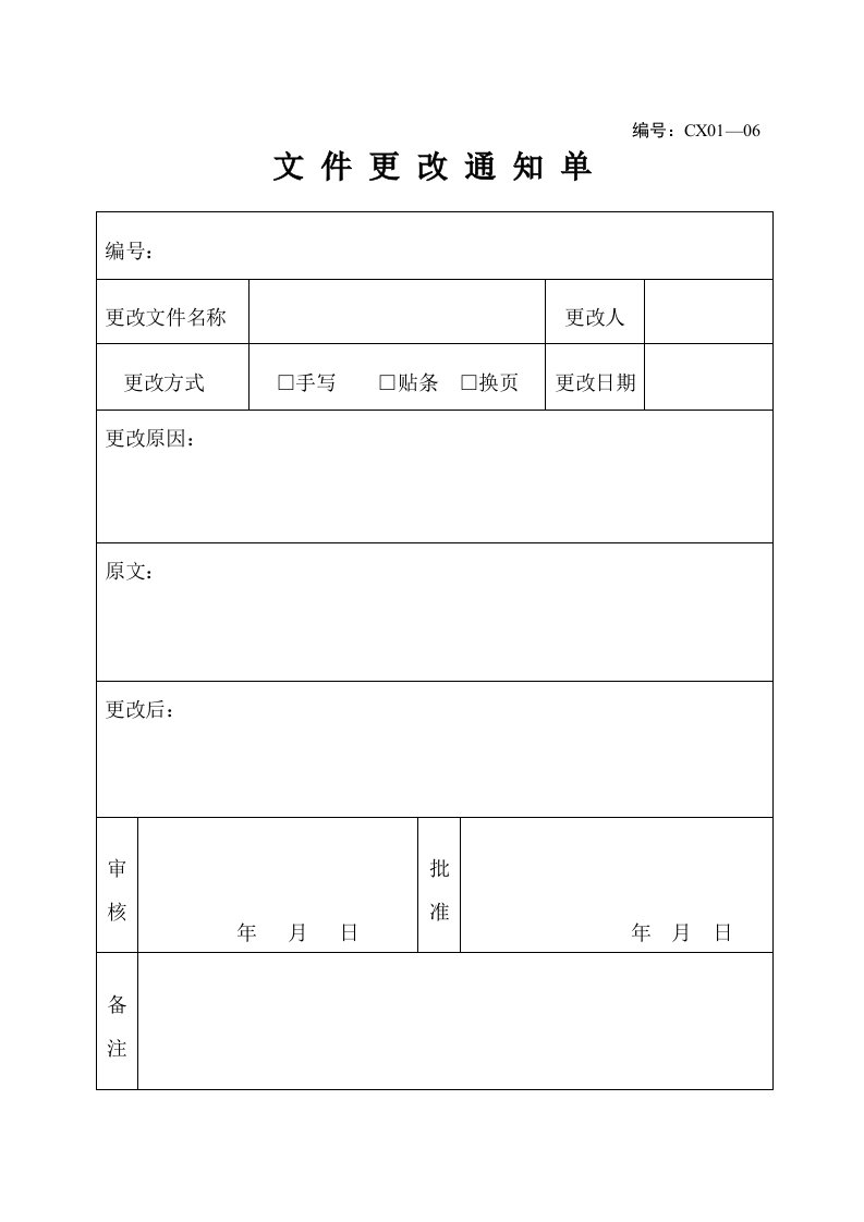 质量管理体系表格