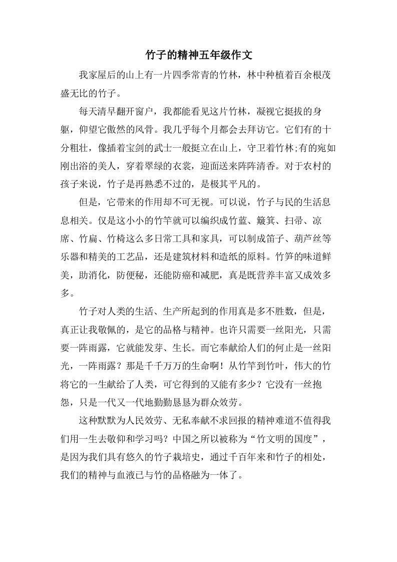 竹子的精神五年级作文