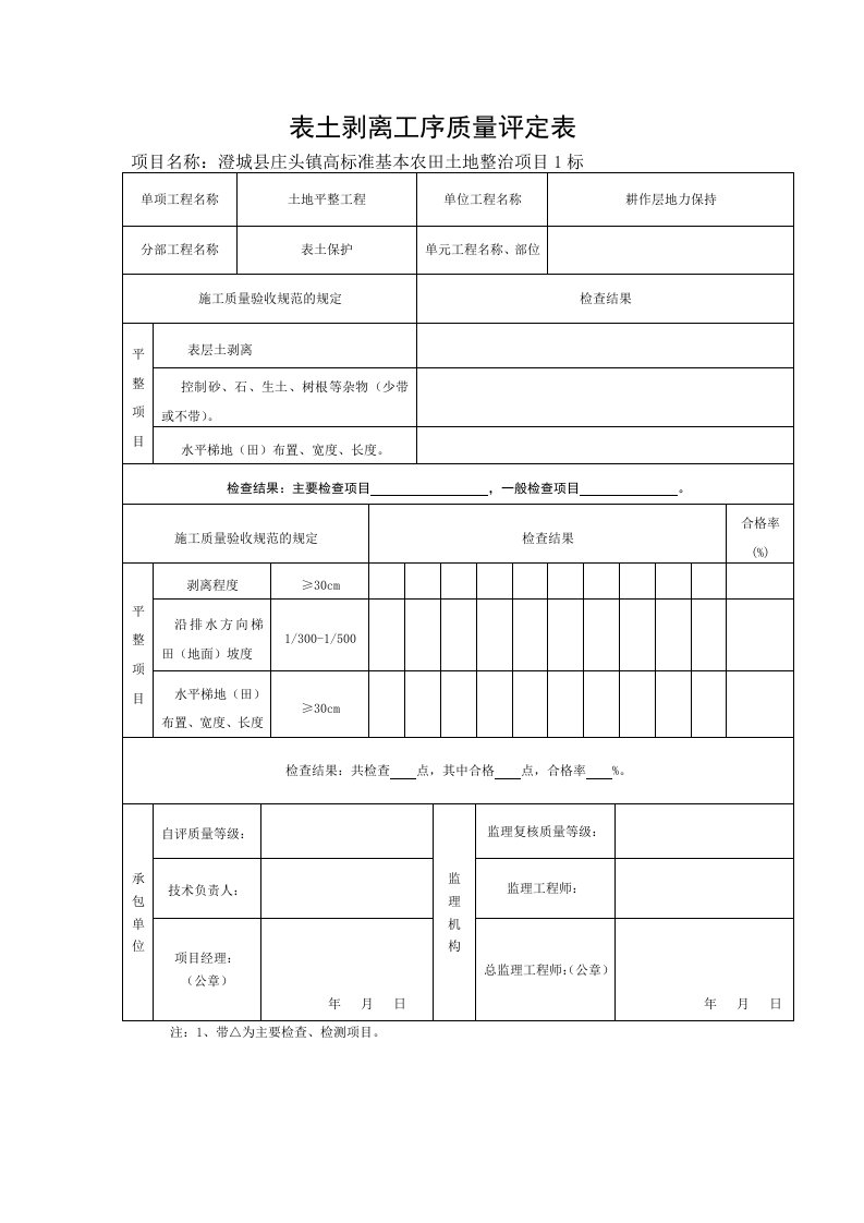 表土剥离工序质量评定表