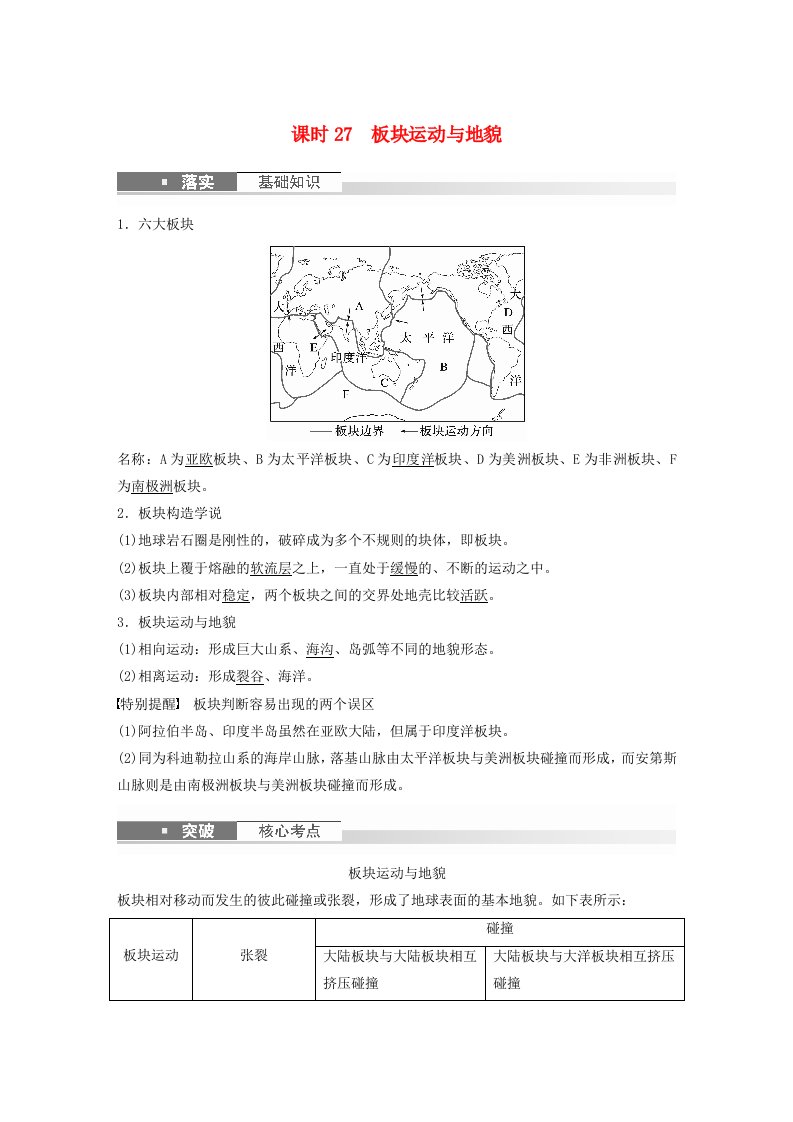 新教材2024届高考地理一轮复习教案第一部分自然地理第五章地表形态的塑造第2讲课时27板块运动与地貌新人教版