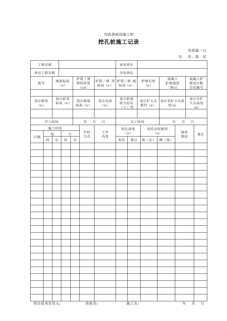 建筑工程-212挖孔桩施工记录