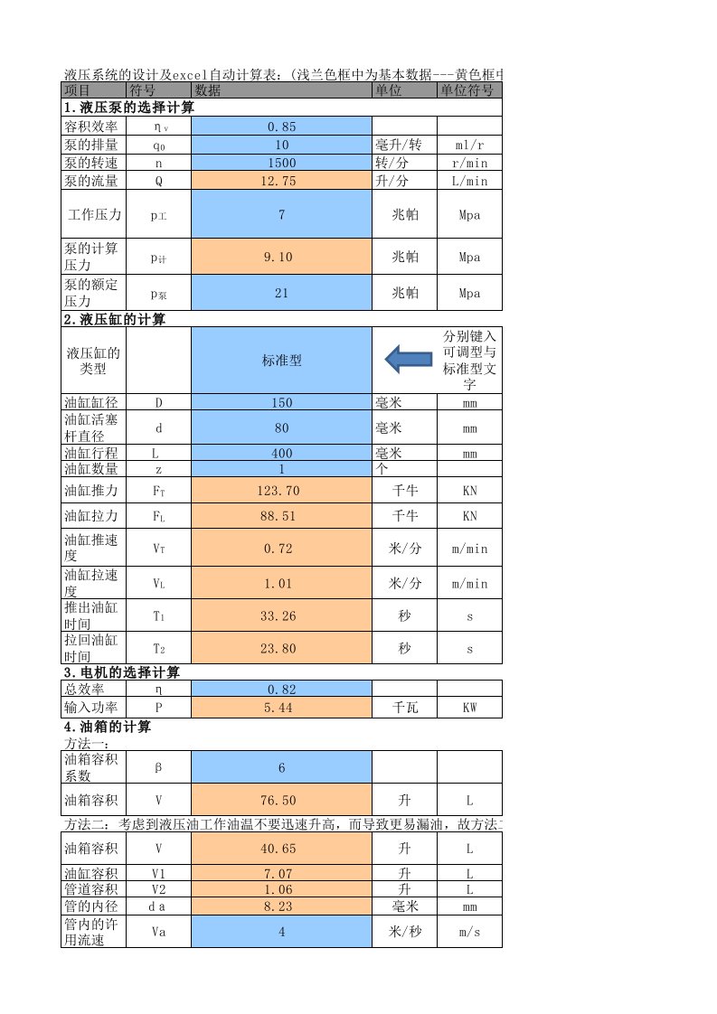 液压计算(37excel自动计算表格)