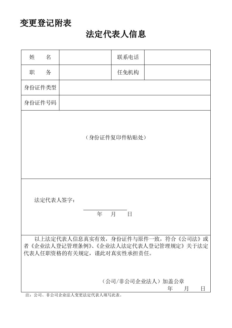 变更登记附表——法定代表人信息