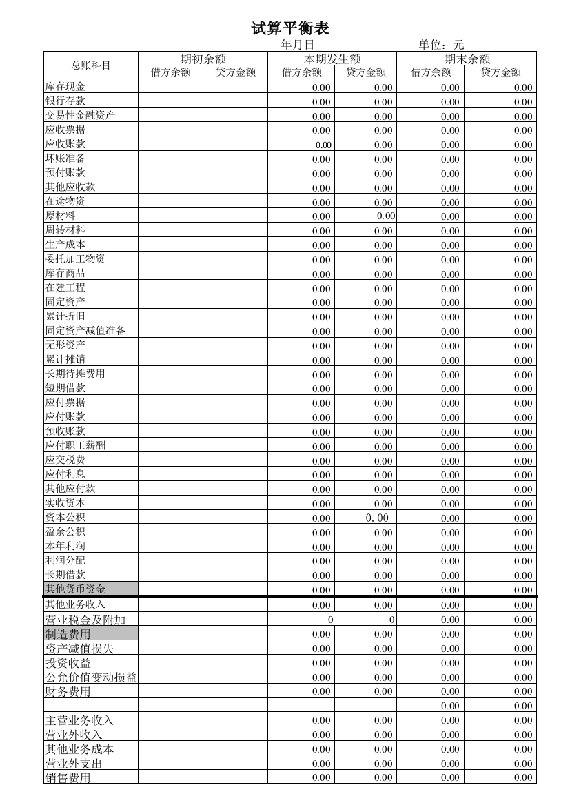 手工做账表格