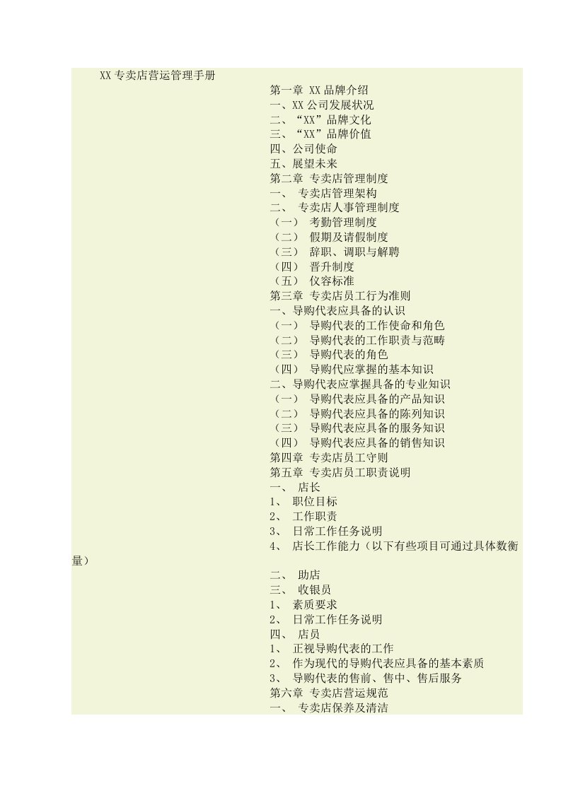 企业管理手册-XX专卖店营运管理手册