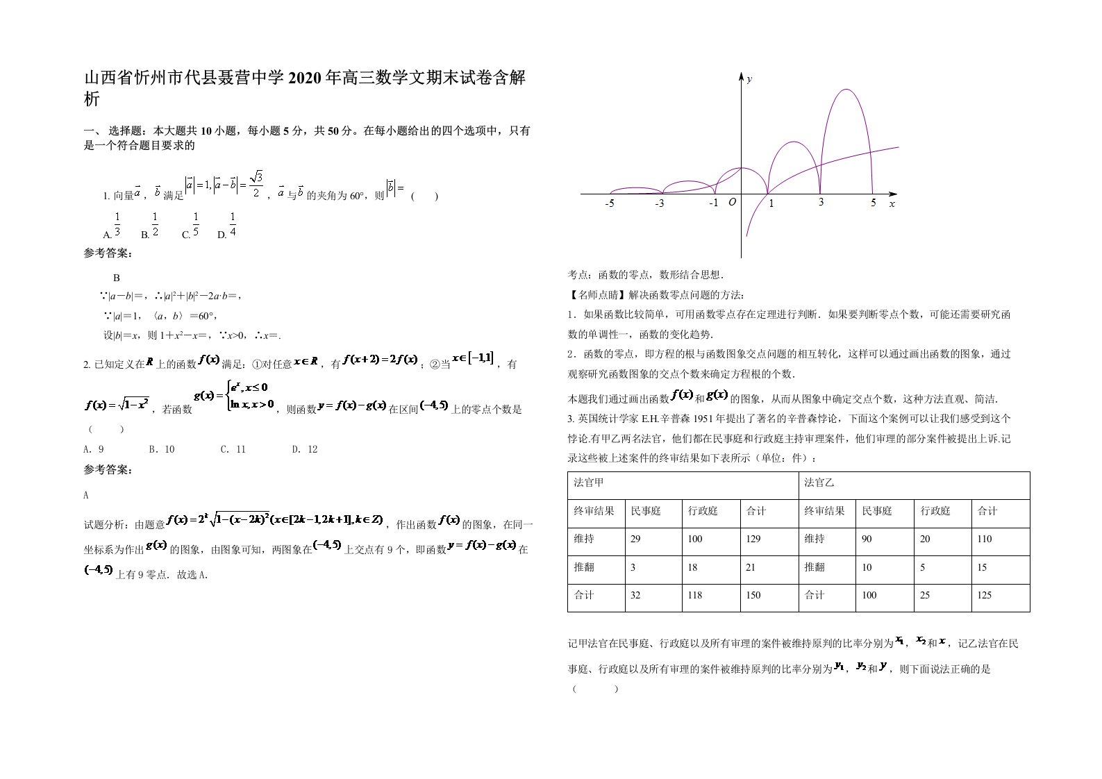 山西省忻州市代县聂营中学2020年高三数学文期末试卷含解析