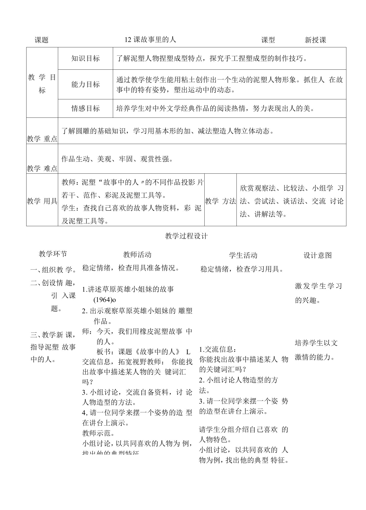 人美小学美术六上《故事里的人》word教案