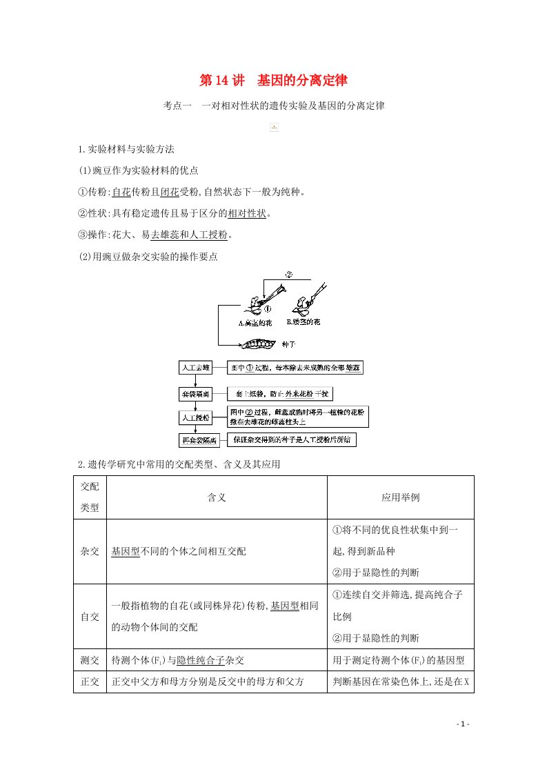 2021高考生物一轮复习第五单元孟德尔定律和伴性遗传第14讲基因的分离定律教案新人教版