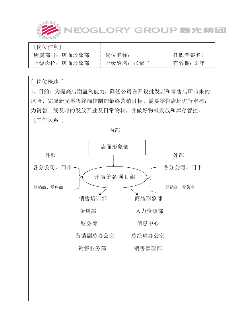 开店筹备科科长岗位说明书