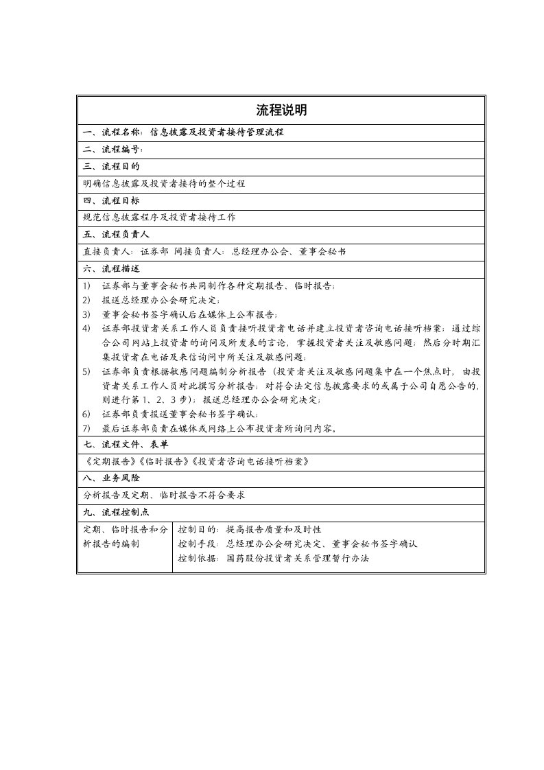 投资者接待和信息披露管理流程说明