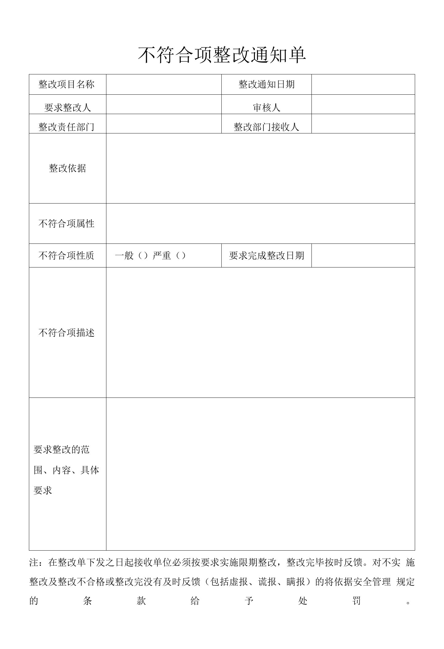 不符合项整改通知单