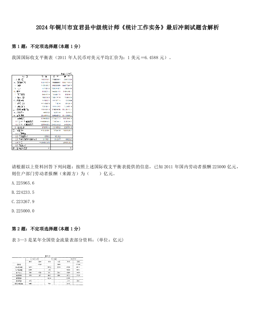 2024年铜川市宜君县中级统计师《统计工作实务》最后冲刺试题含解析