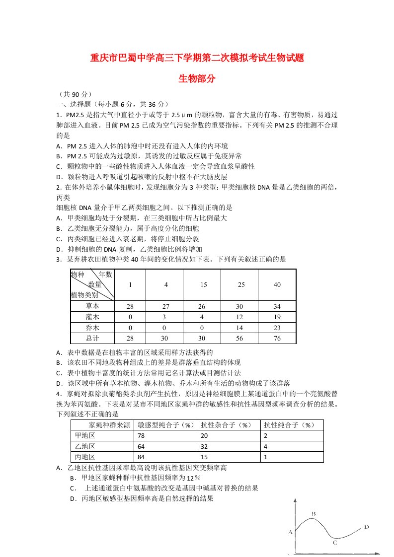 重庆市巴蜀中学高三理综下学期第二次模拟考试试题