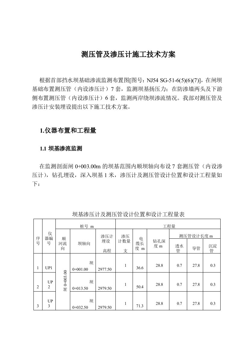 渗压计及测压管施工方案