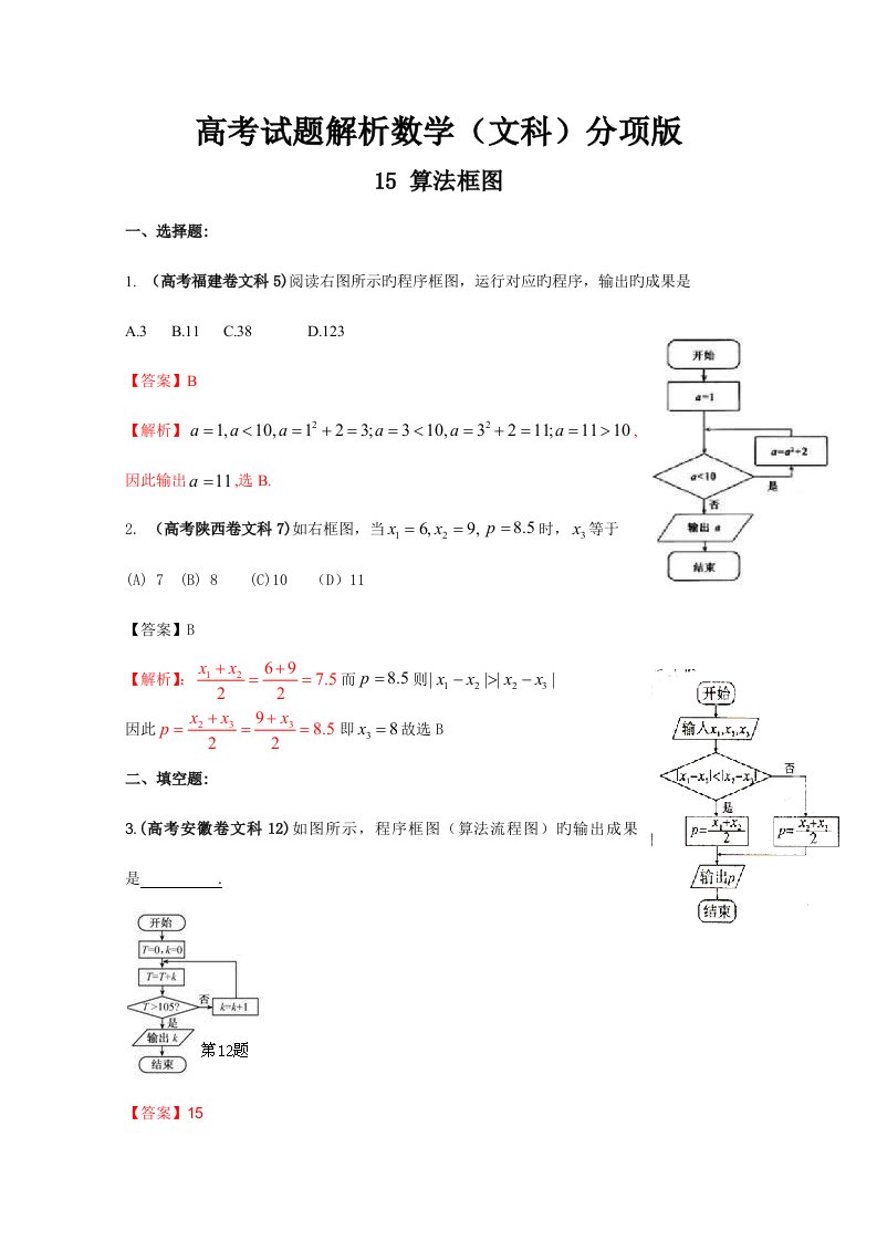 2023年高考真题目解析数学文科分项版算法框图