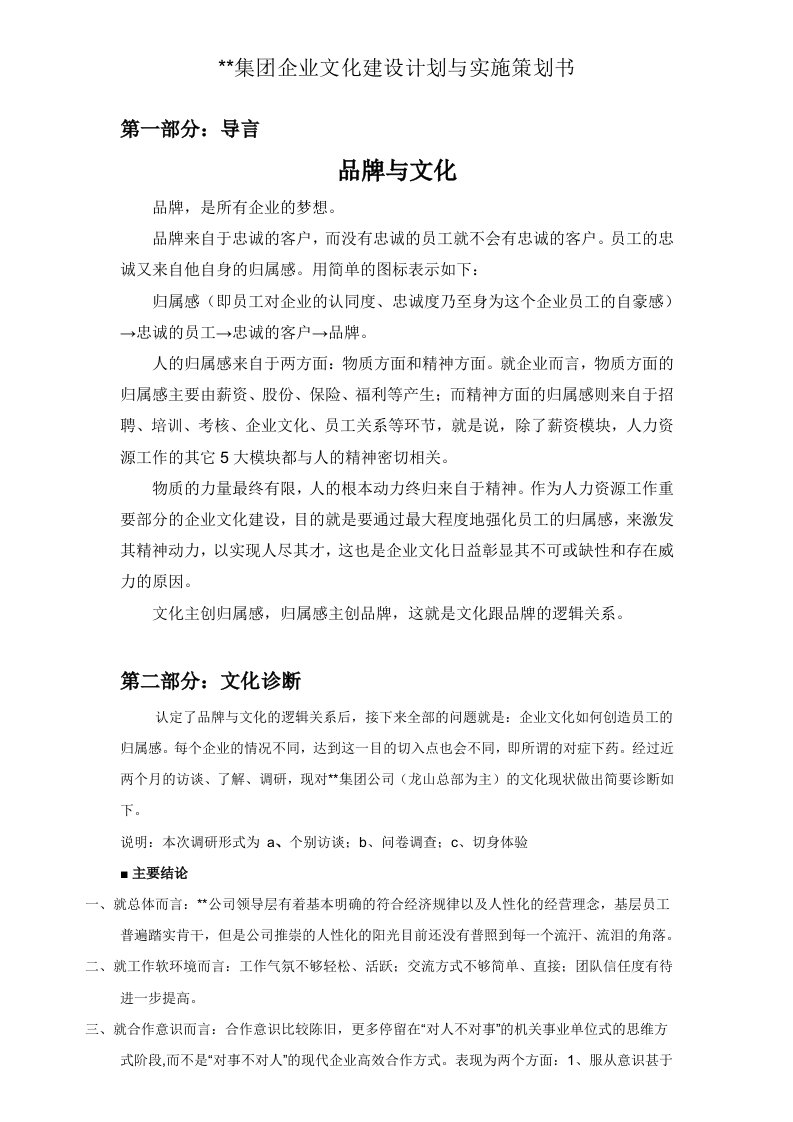 集企业文化建设计划与实施策划书