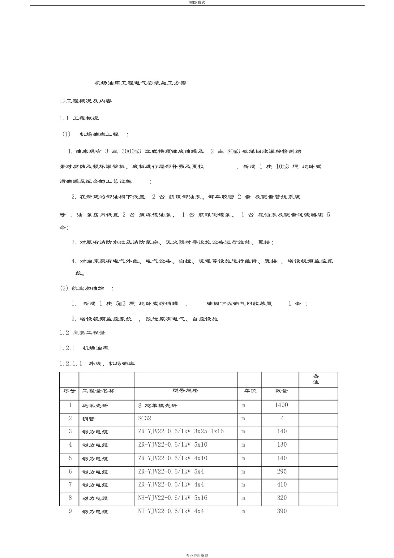 机场油库工程电气安装施工方案