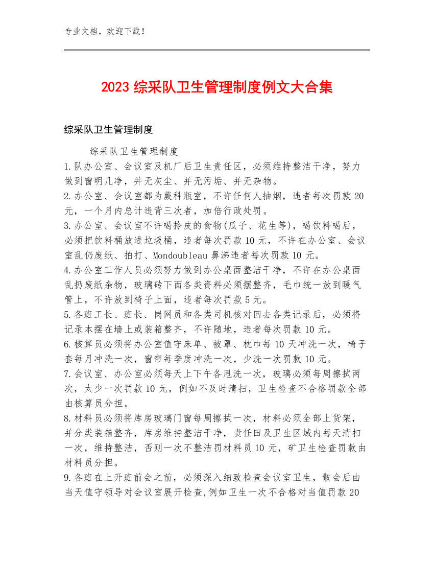 2023综采队卫生管理制度例文大合集