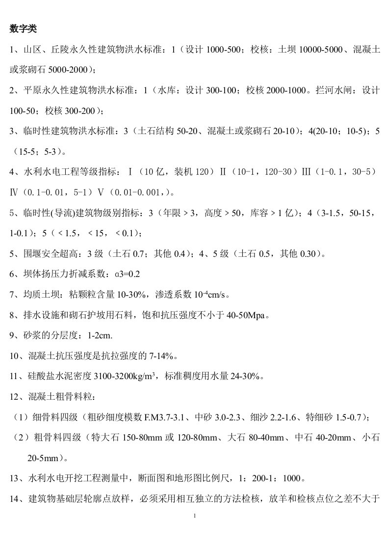 级建造师水利水电考前记忆要点