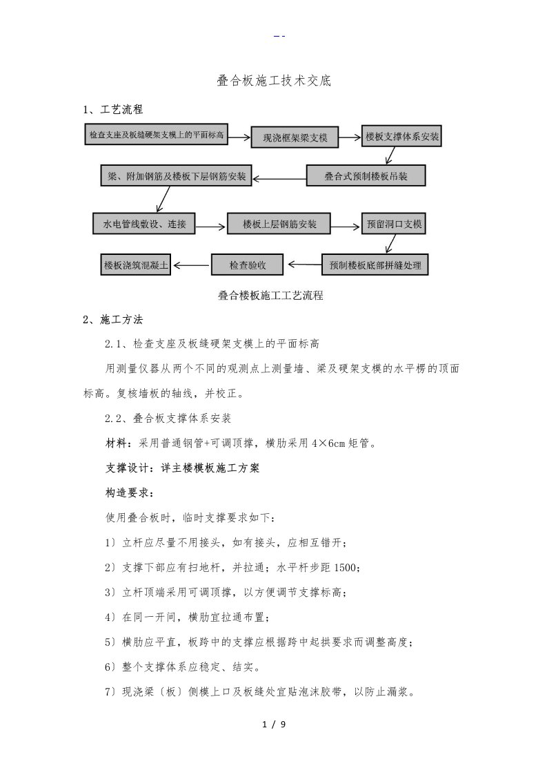 叠合板施工技术交底记录大全