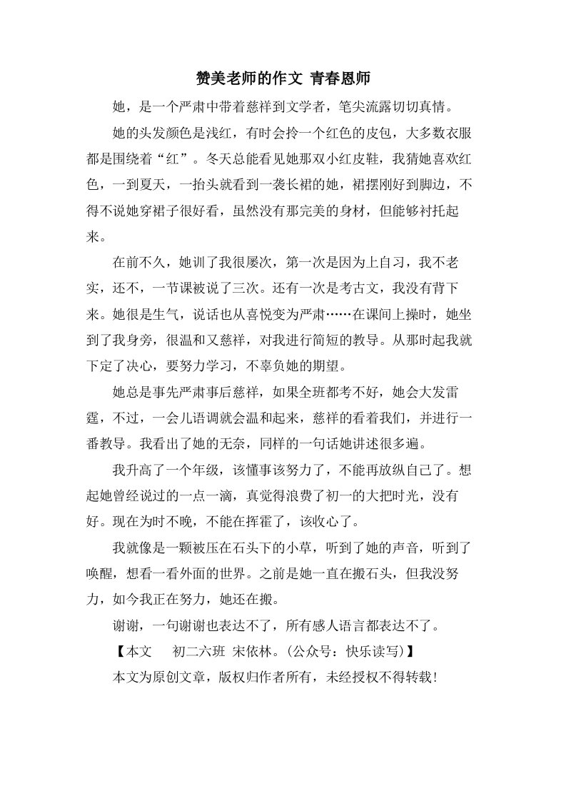 赞美老师的作文