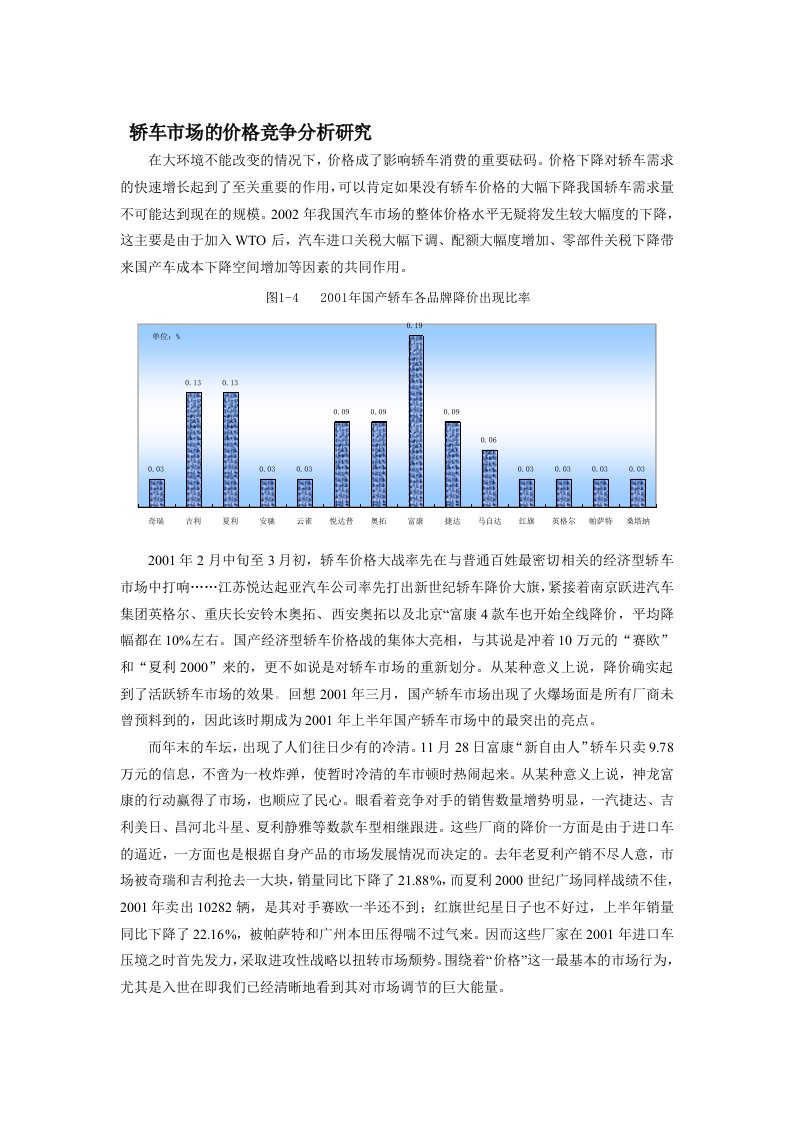 轿车市场的价格竞争分析研究