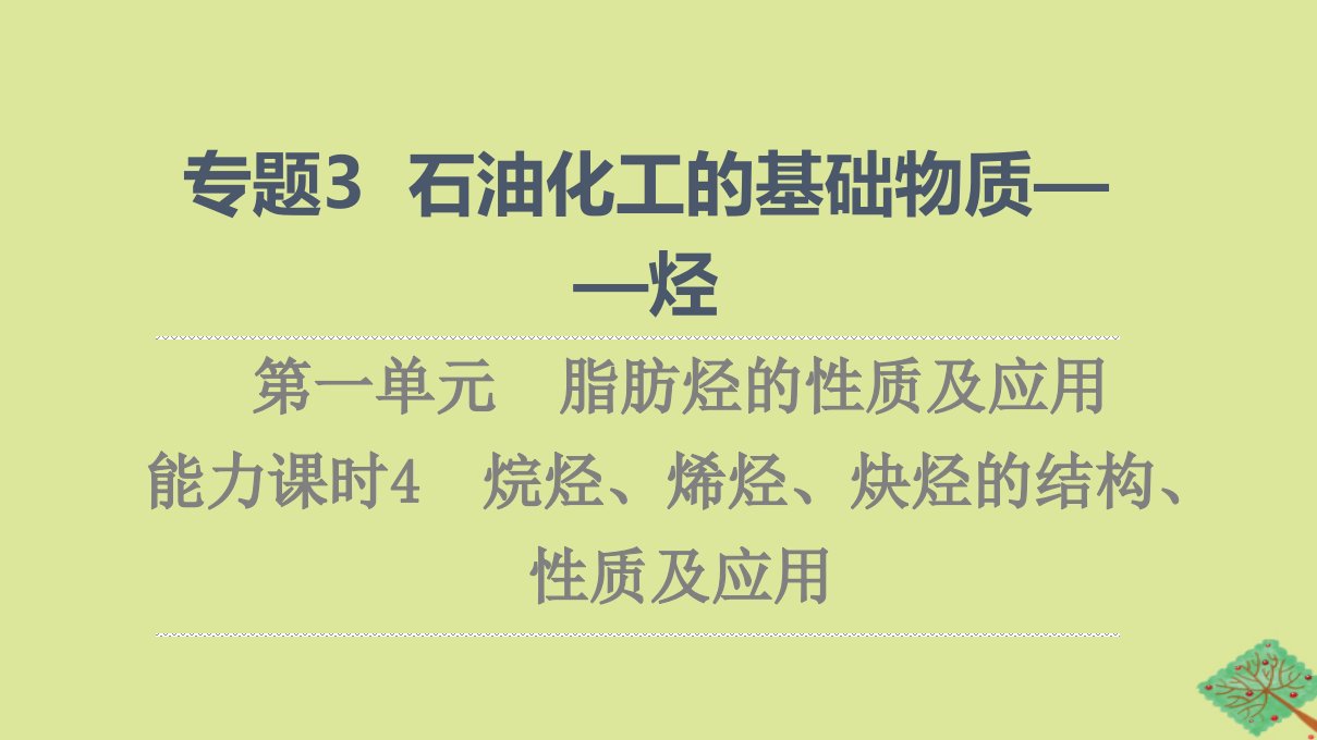 新教材高中化学专题3石油化工的基础物质一烃第1单元有机物的结构与分类能力课时4烷烃烯烃炔烃的结构性质及应用课件苏教版选择性必修3