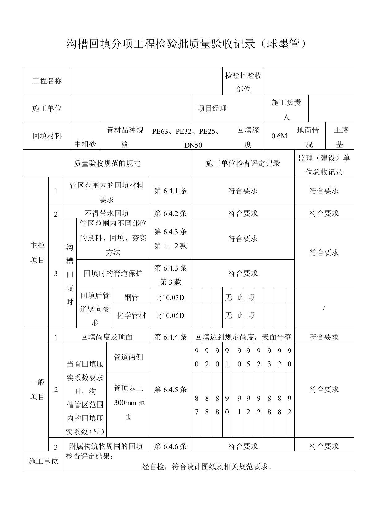 PE管及双壁波纹管施工分部分项检验批质量验收表格