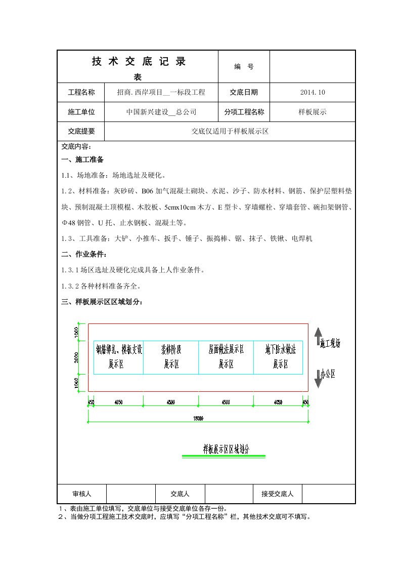 样板展示技术交底