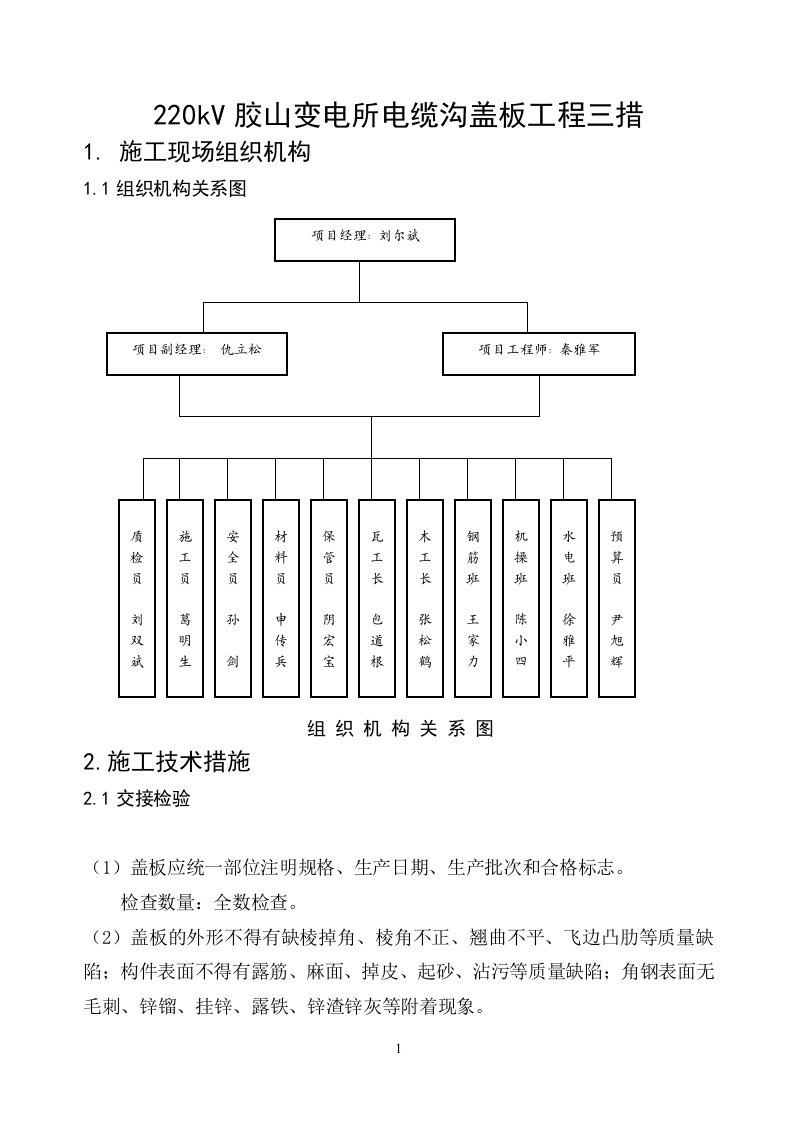 电缆沟盖板施工技术措施