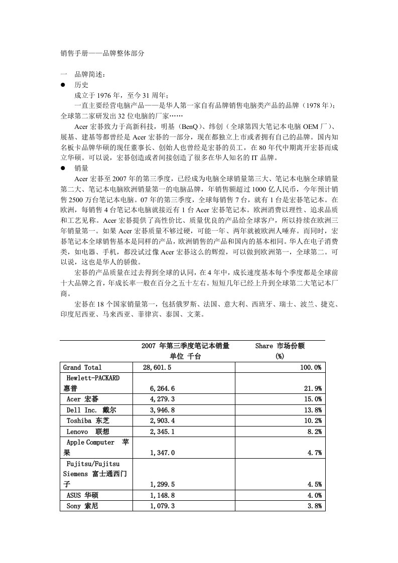 acer销售手册