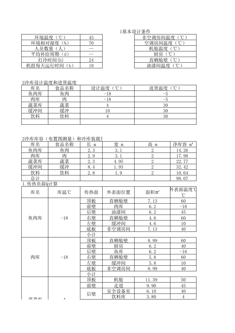 冷库负荷计算书